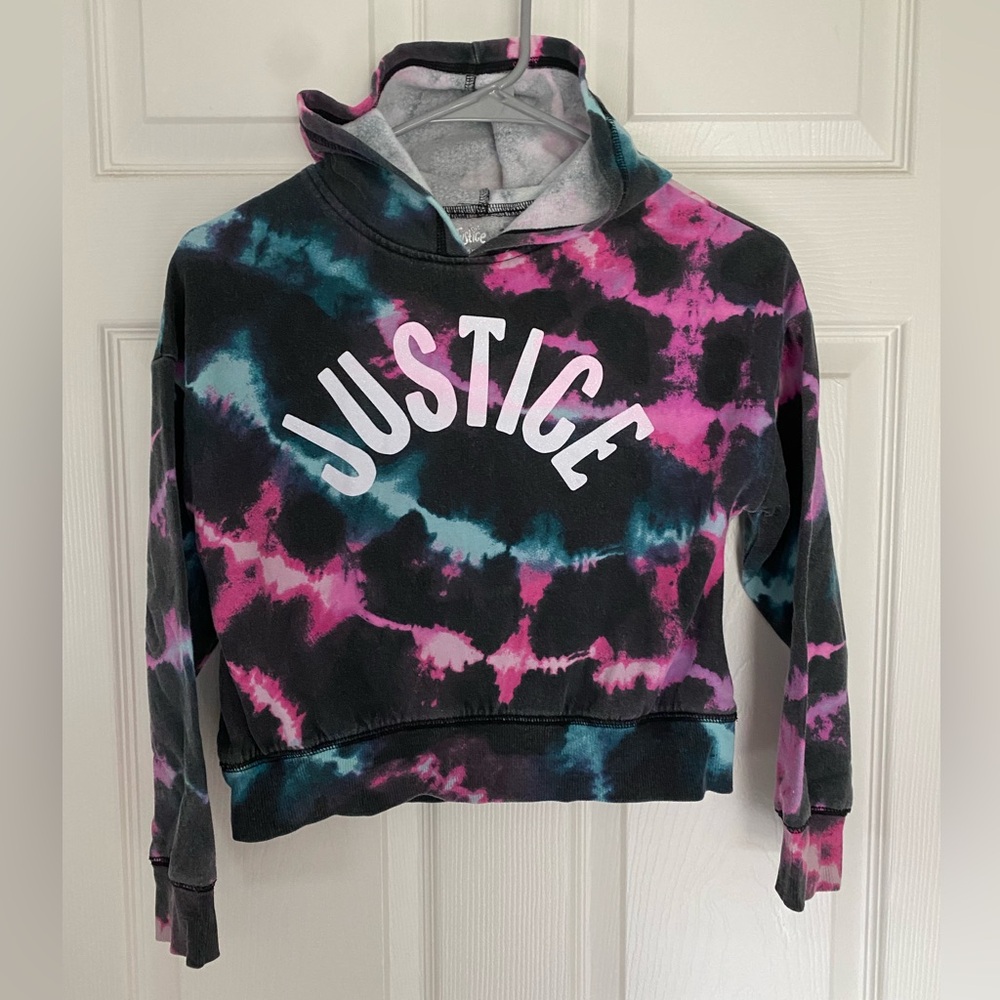 Justice Tie-Dye Hoodie Girls Small 7-8 Grunge 90s Comfy Casual Black Pink Blue